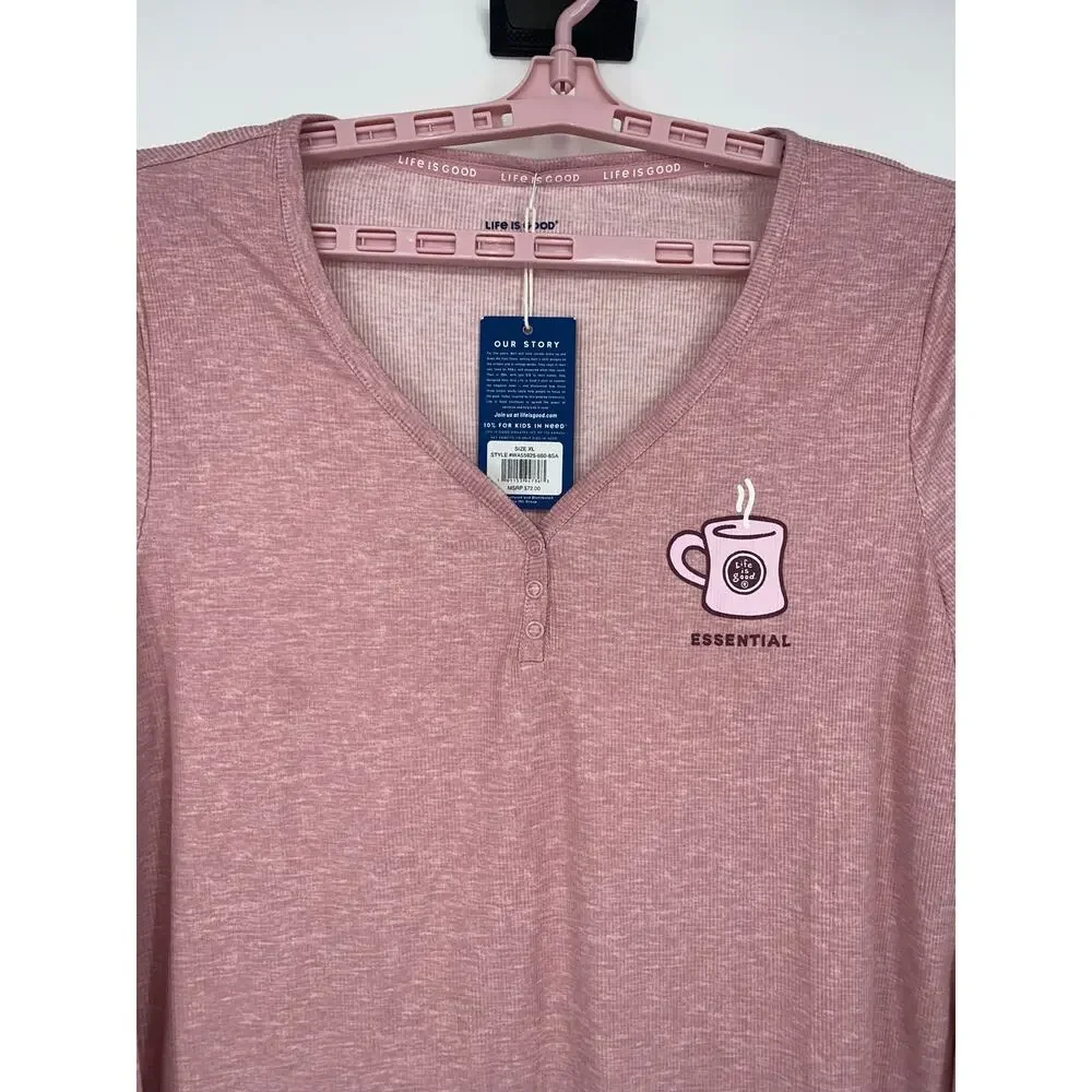 Life Is Good Womens "Essential" coffee mug Pajama Top NEW - Picture 2 of 7